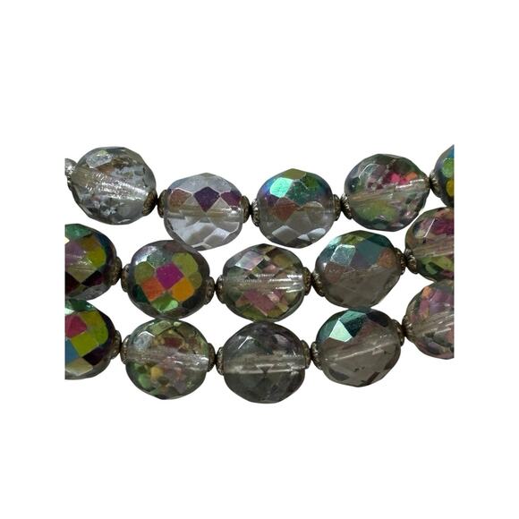 Antique Art Deco Faux Turquoise Glass AB Faceted Triple Strand Necklace RARE - Picture 6 of 11